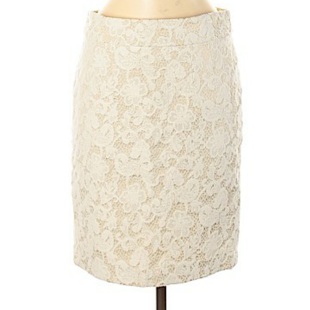 CYNTHIA ROWLEY Taupe Skirt with White Lace…